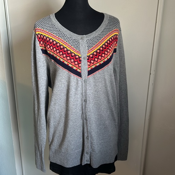 Merona Women's Soft and Cozy Gray Button Down Cardigan with Chevron Trimmed - Picture 9 of 9